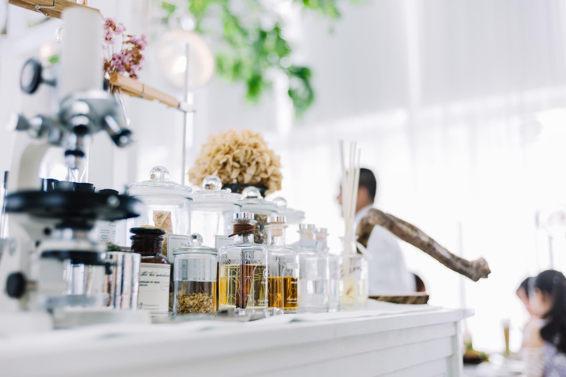 Laboratory glassware with botanical ingredients